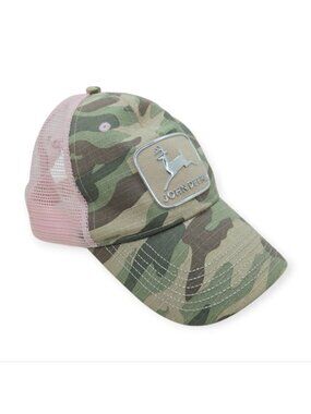 John Deere Camo & Pink Snap Back Trucker Hat Baseball Cap One Size Fits Most
